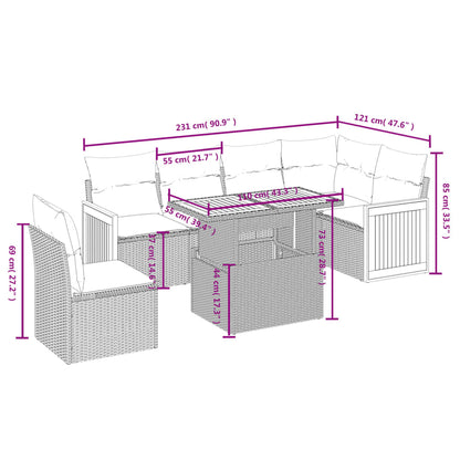 7 pcs conjunto de sofás p/ jardim com almofadões vime PE bege