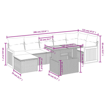 8 pcs conjunto sofás de jardim com almofadões vime PE preto