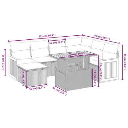 8 pcs conjunto de sofás p/ jardim com almofadões vime PE bege