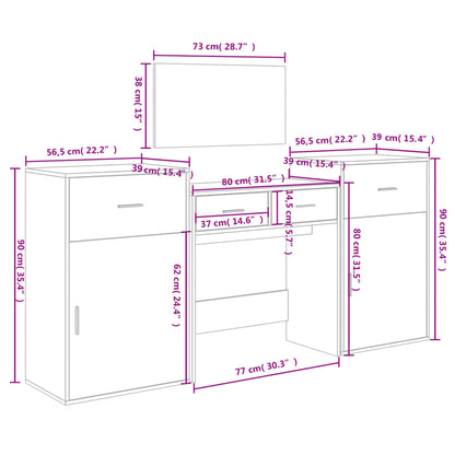 Conj. de toucador 4 pcs derivados de madeira cinzento cimento