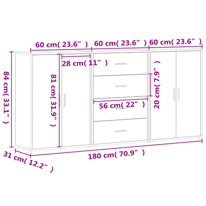 Aparadores 3 pcs 60x31x84 cm derivados de madeira branco