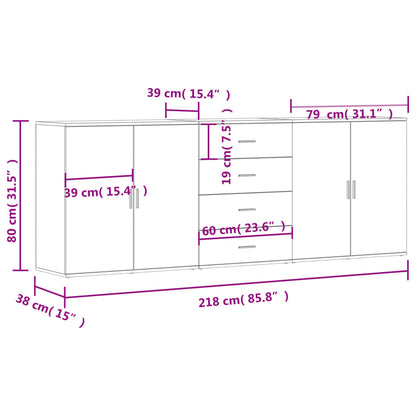 Aparadores 3 pcs derivados de madeira cinzento cimento