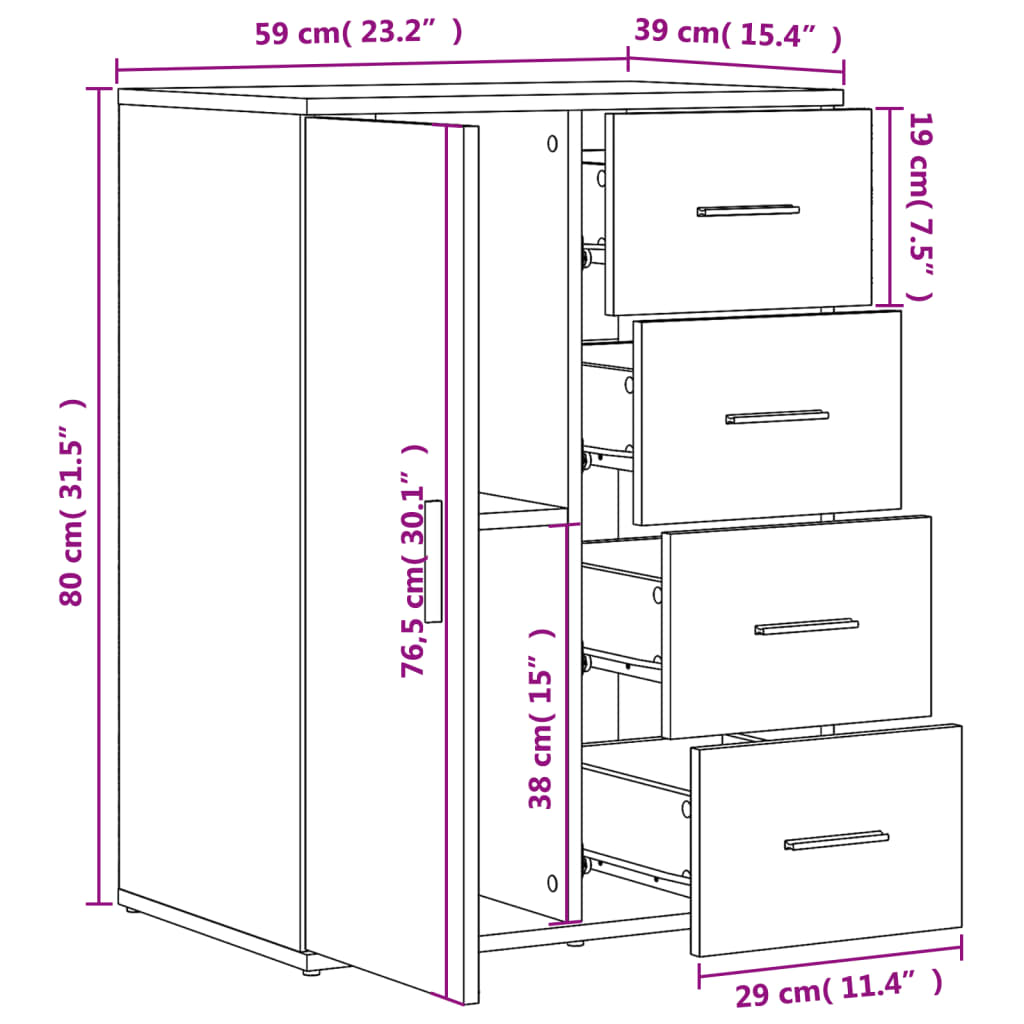 Aparadores 2 pcs 59x39x80 cm derivados de madeira branco