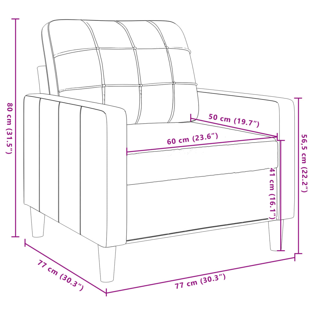 Poltrona 60 cm veludo cinzento-claro