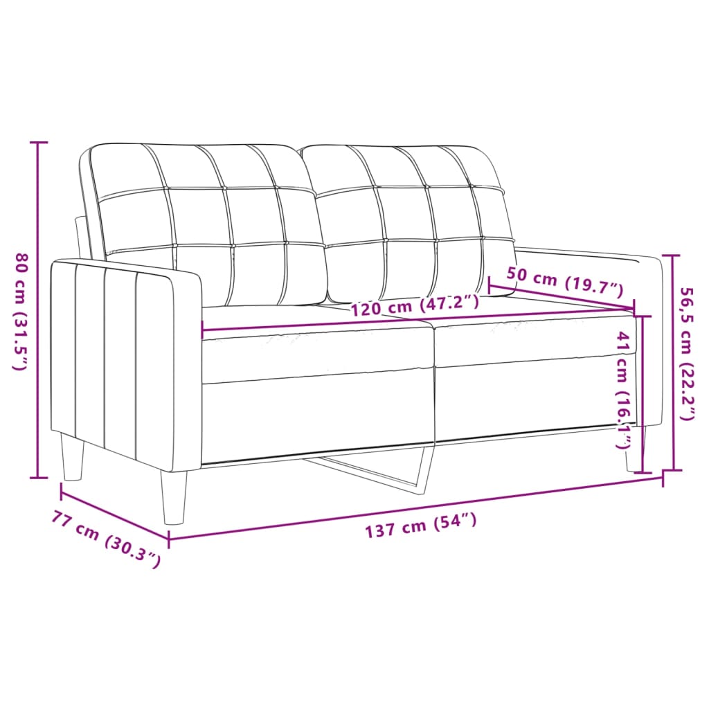 Sofá de 2 lugares 120 cm veludo cinzento-claro