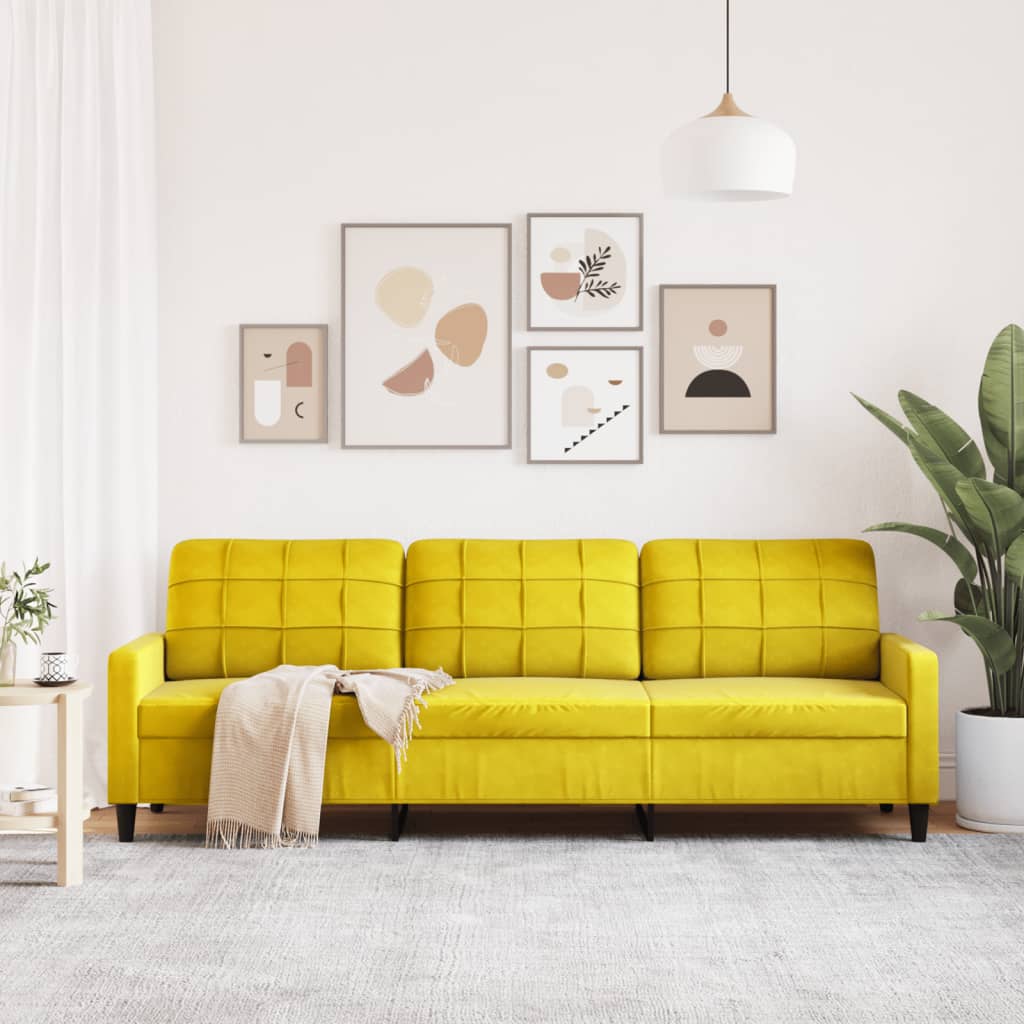 Sofá de 3 lugares 210 cm veludo amarelo