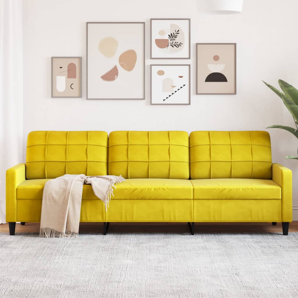 Sofá de 3 lugares 210 cm veludo amarelo