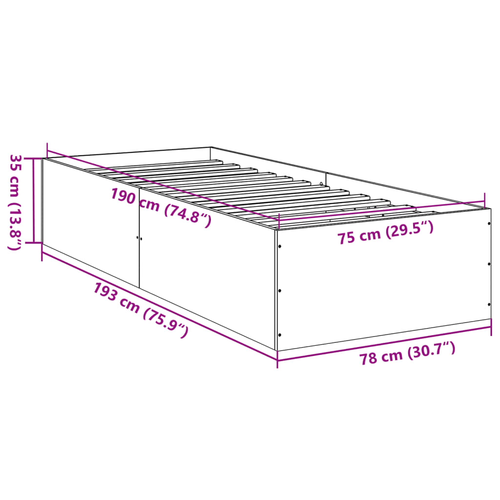 Estrutura de cama 75x190 cm derivados de madeira branco