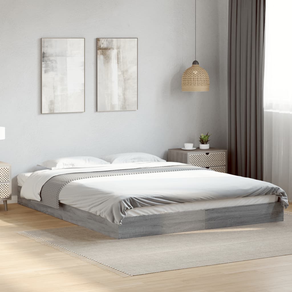 Estrutura de cama 160x200 cm derivados de madeira cinza sonoma