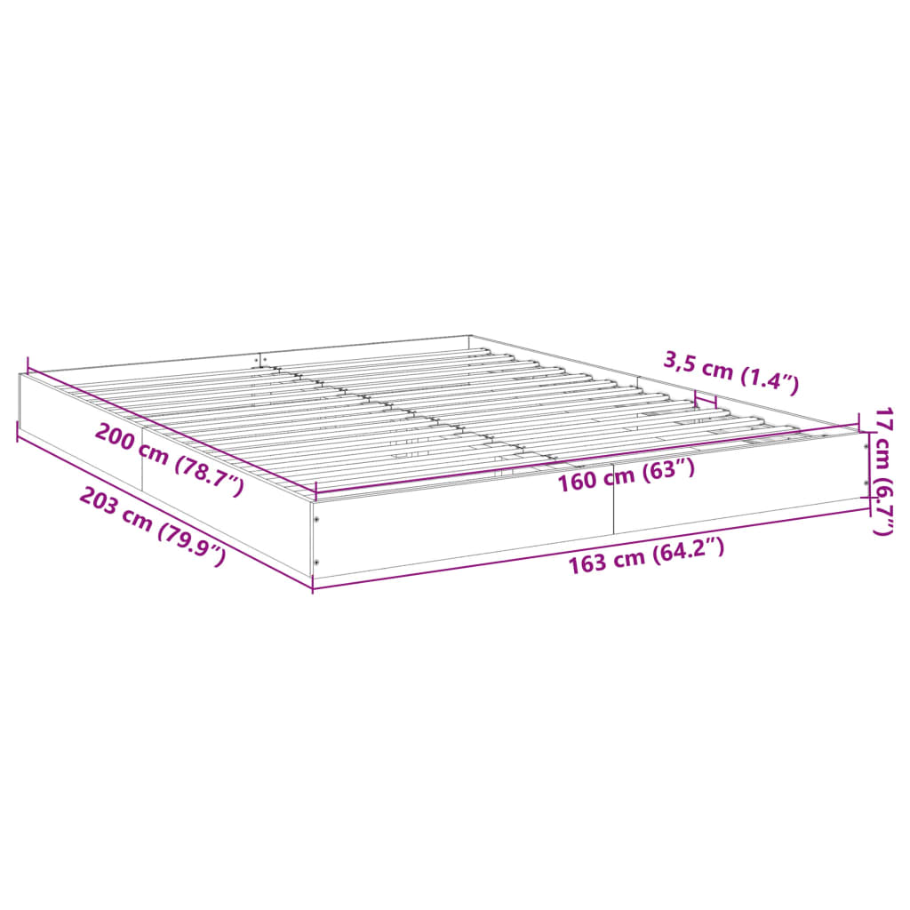 Estrutura de cama 160x200 cm derivados de madeira cinza sonoma