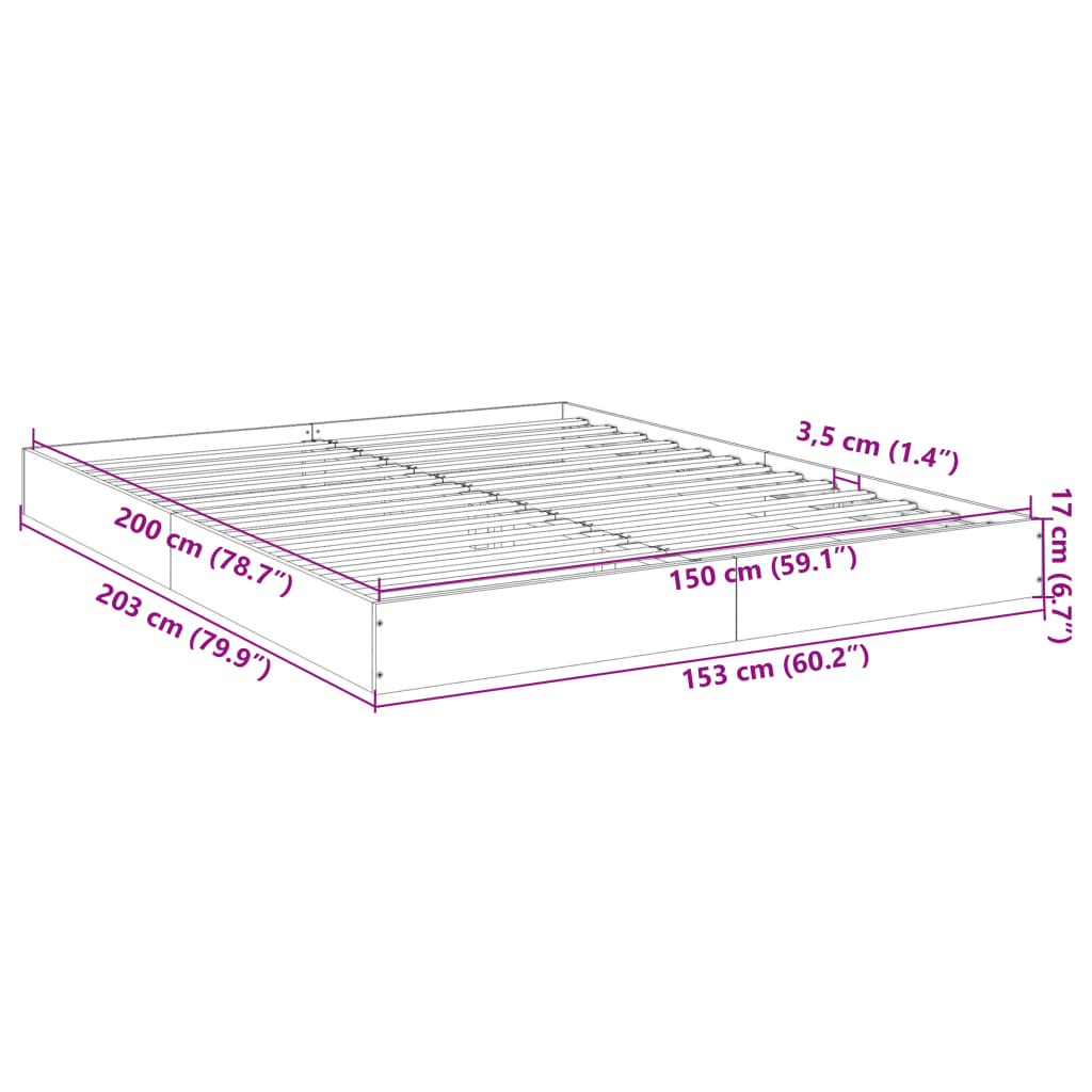 Estrutura de cama 150x200 cm derivados de madeira cinza sonoma