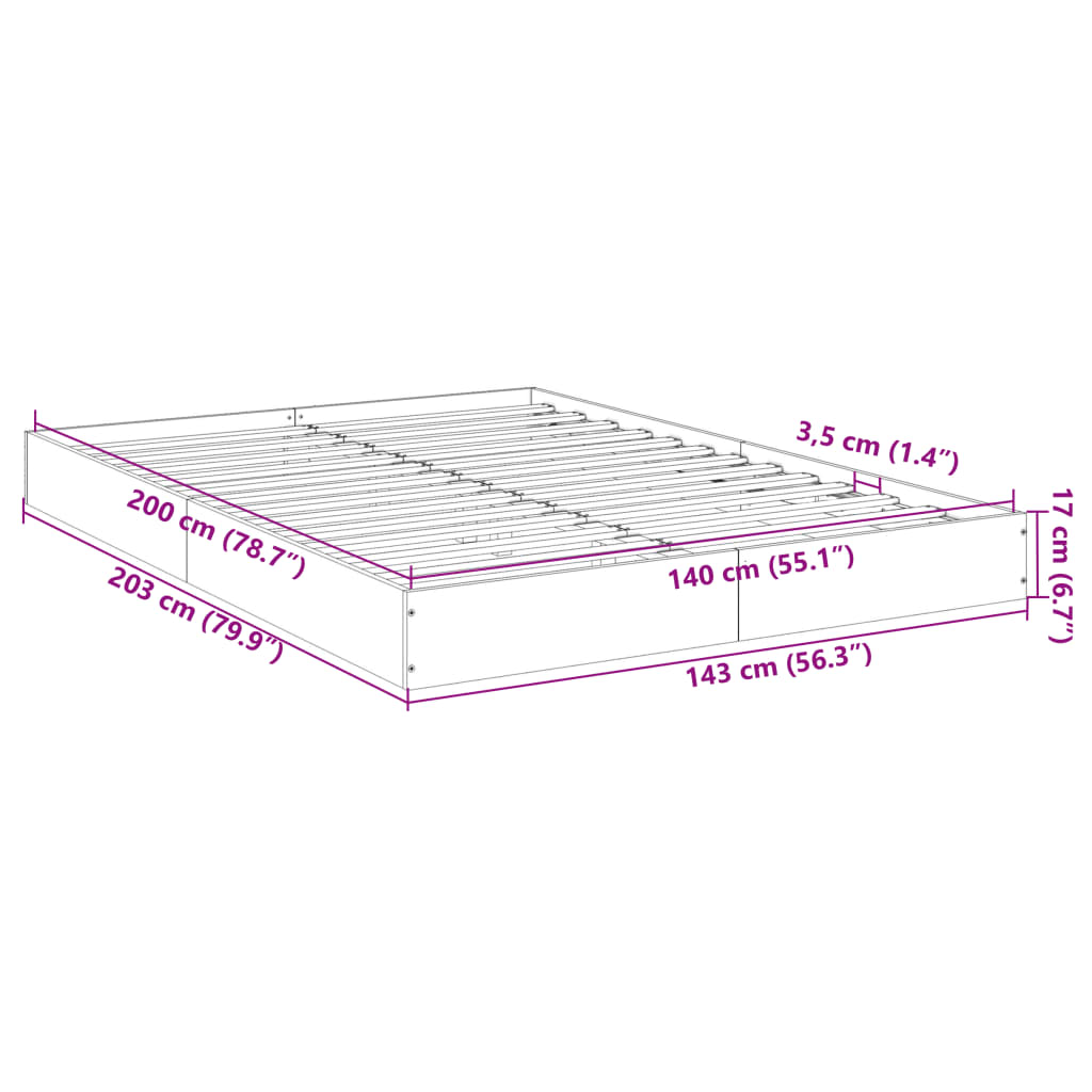 Estrutura de cama 140x200 cm derivados de madeira cinza sonoma