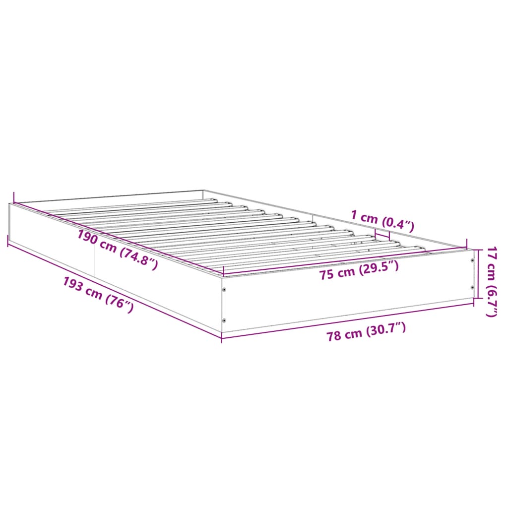 Estrutura de cama 75x190 cm derivados de madeira branco