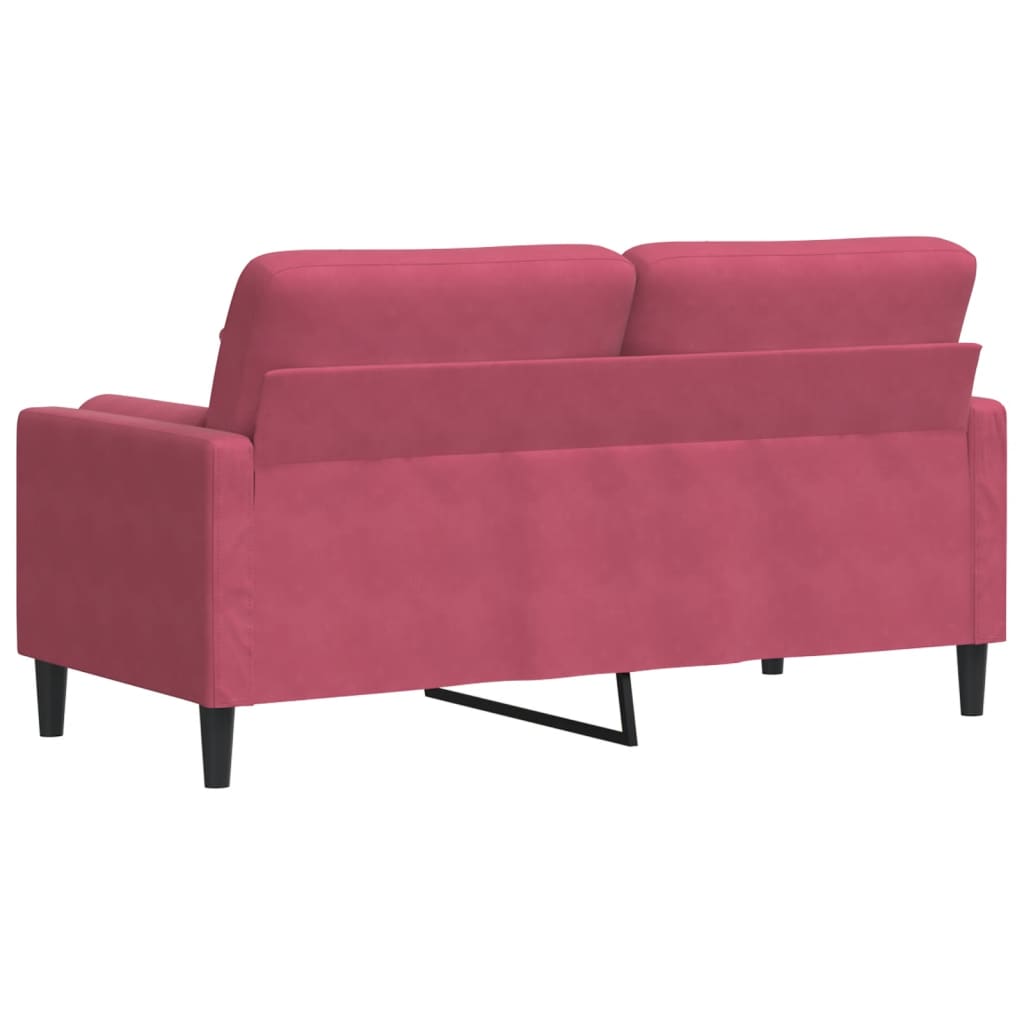 Sofá 2 lug. + almofadas decorativas 140cm veludo vermelho tinto