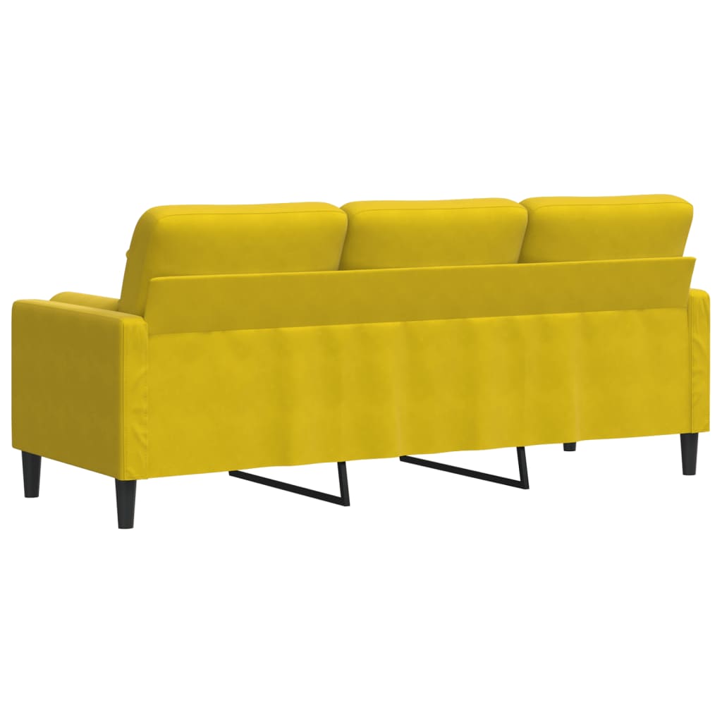 Sofá 3 lugares c/ almofadas decorativas 180 cm veludo amarelo