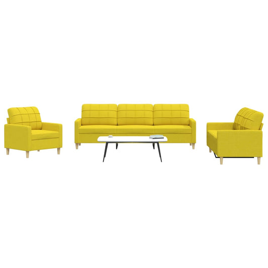 3 pcs conjunto de sofás tecido amarelo-claro