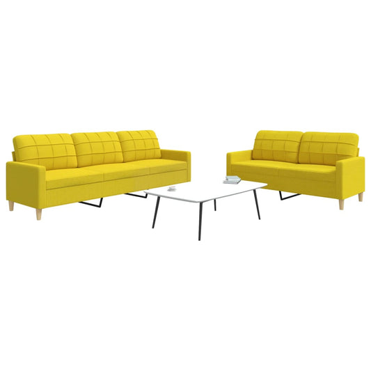 2 pcs conjunto de sofás tecido amarelo-claro