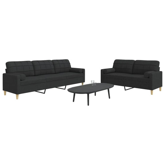 2 pcs conjunto de sofás com almofadas decorativas tecido preto