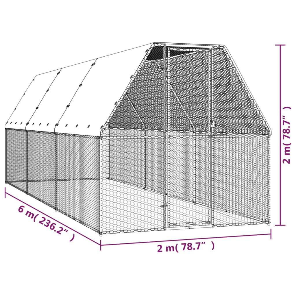 Galinheiro 2x6x2 m aço galvanizado