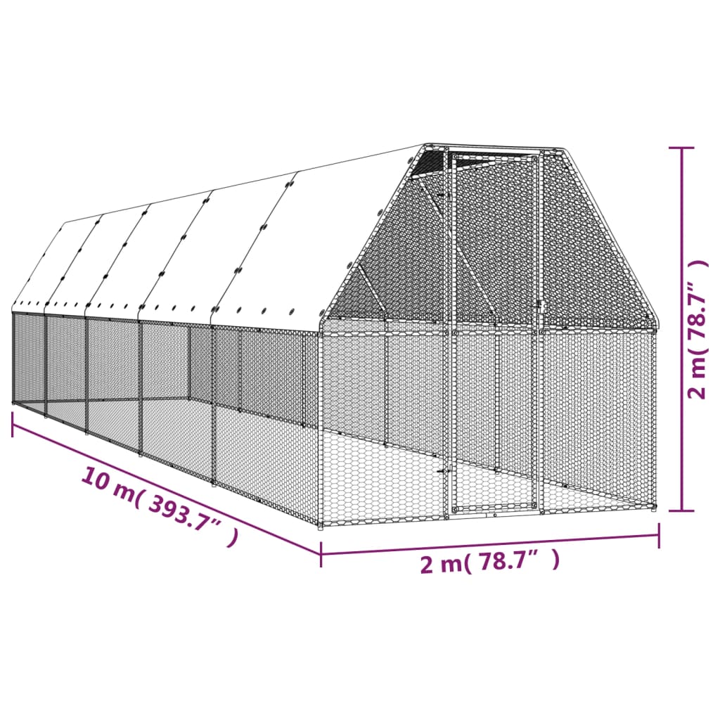 Galinheiro 2x10x2 m aço galvanizado