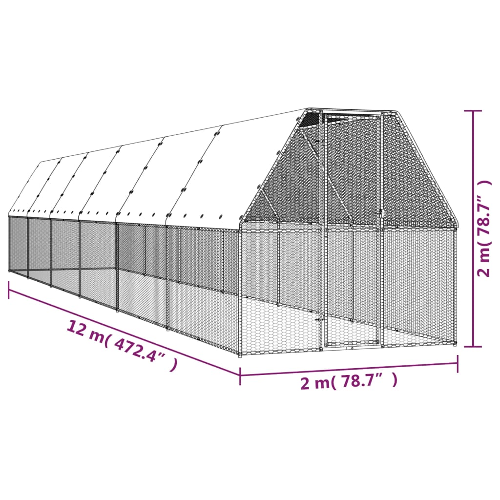 Galinheiro 2x12x2 m aço galvanizado