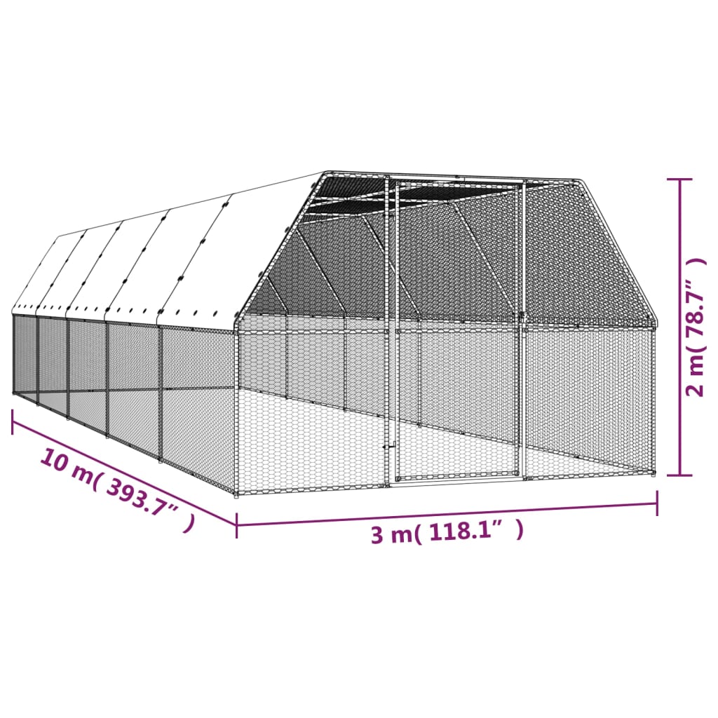 Galinheiro 3x10x2 m aço galvanizado