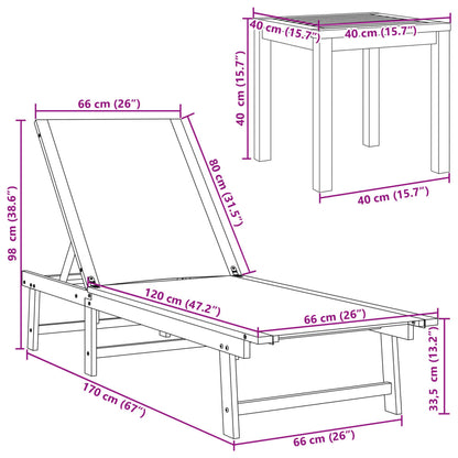 Espreguiçadeiras com mesa 2 pcs acácia maciça/textilene creme