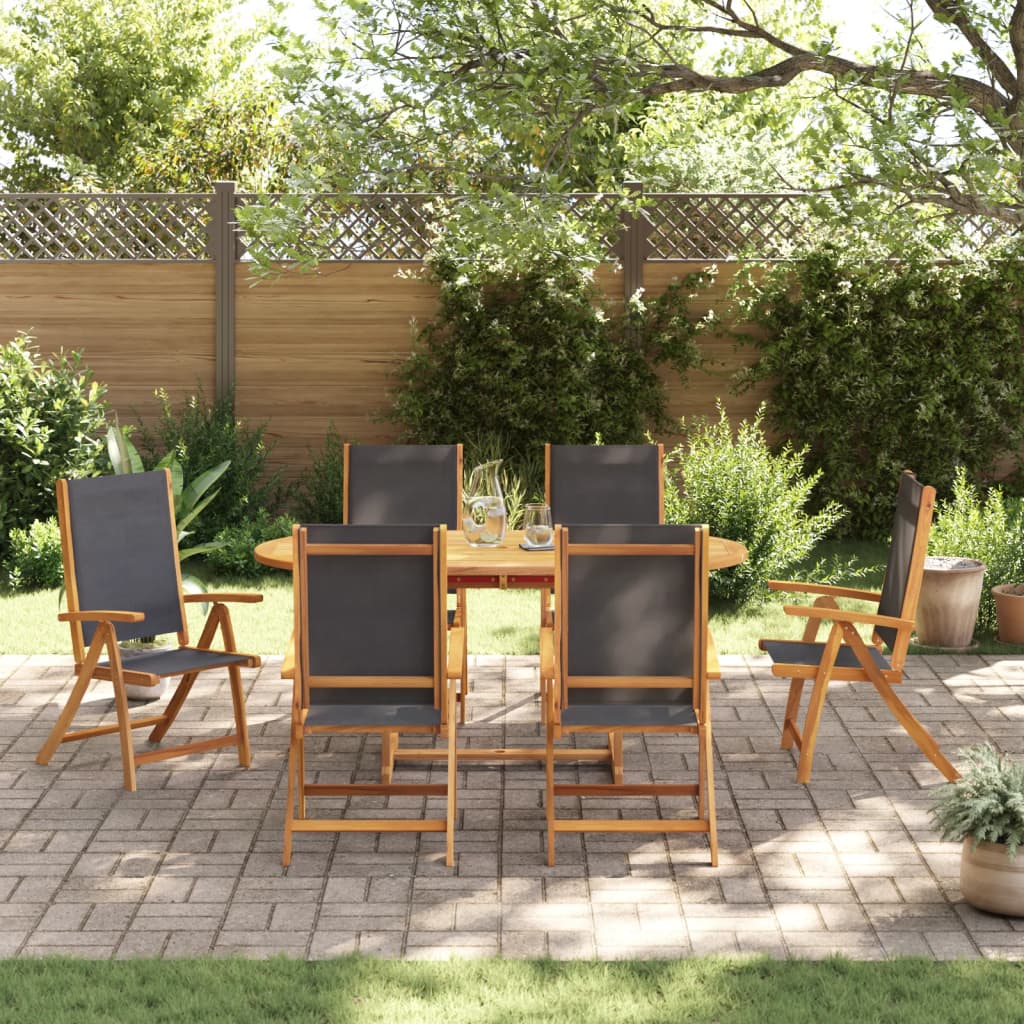 7 pcs conjunto de jantar para jardim acácia maciça e textilene