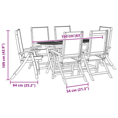 7 pcs conjunto de jantar para jardim acácia maciça e textilene