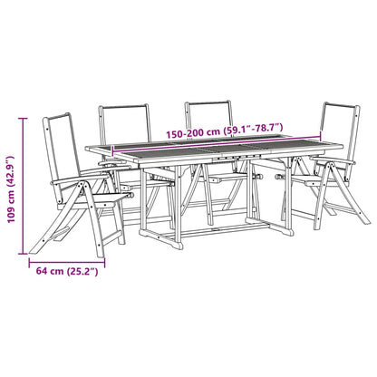 5 pcs conjunto de jantar para jardim acácia maciça e textilene