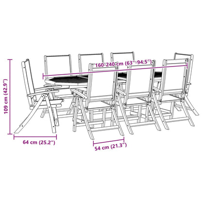 9 pcs conjunto de jantar para jardim acácia maciça e textilene