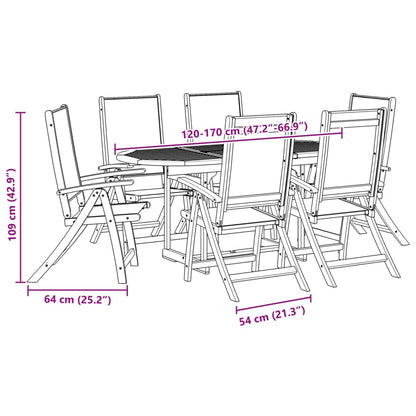 7 pcs conjunto de jantar para jardim acácia maciça e textilene