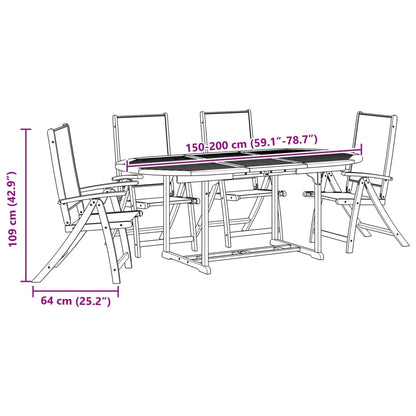 5 pcs conjunto de jantar para jardim acácia maciça e textilene