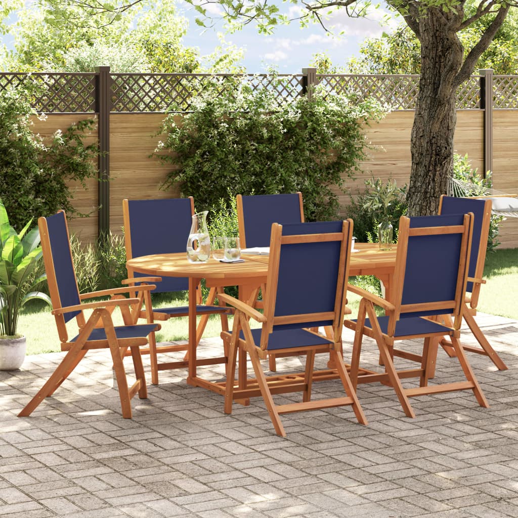 7 pcs conjunto de jantar para jardim acácia maciça e textilene