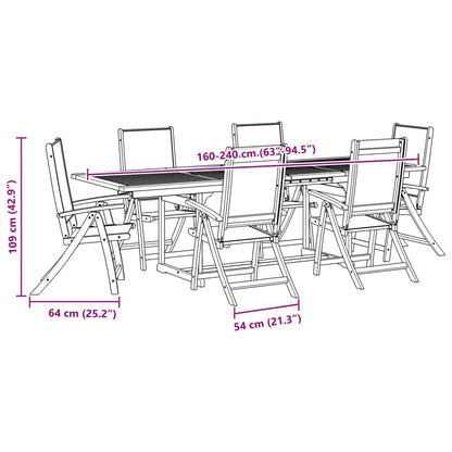 7 pcs conjunto de jantar para jardim acácia maciça e textilene