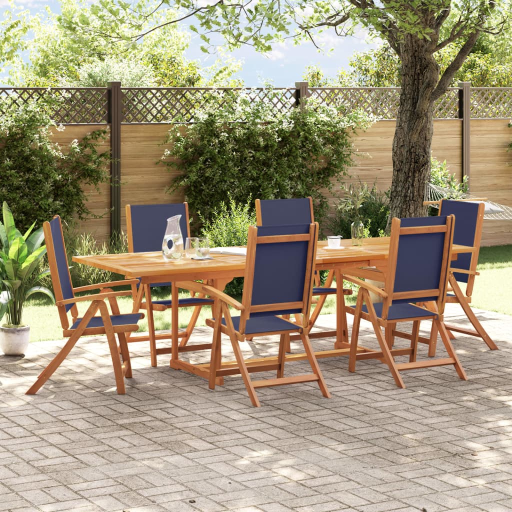 7 pcs conjunto de jantar para jardim acácia maciça e textilene