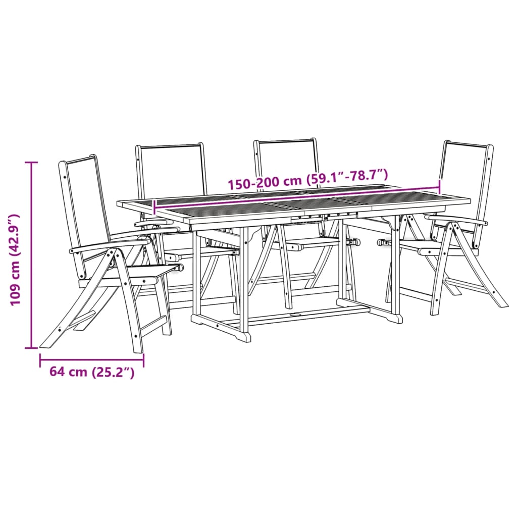 5 pcs conjunto de jantar para jardim acácia maciça e textilene