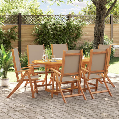 7 pcs conjunto de jantar para jardim acácia maciça e textilene