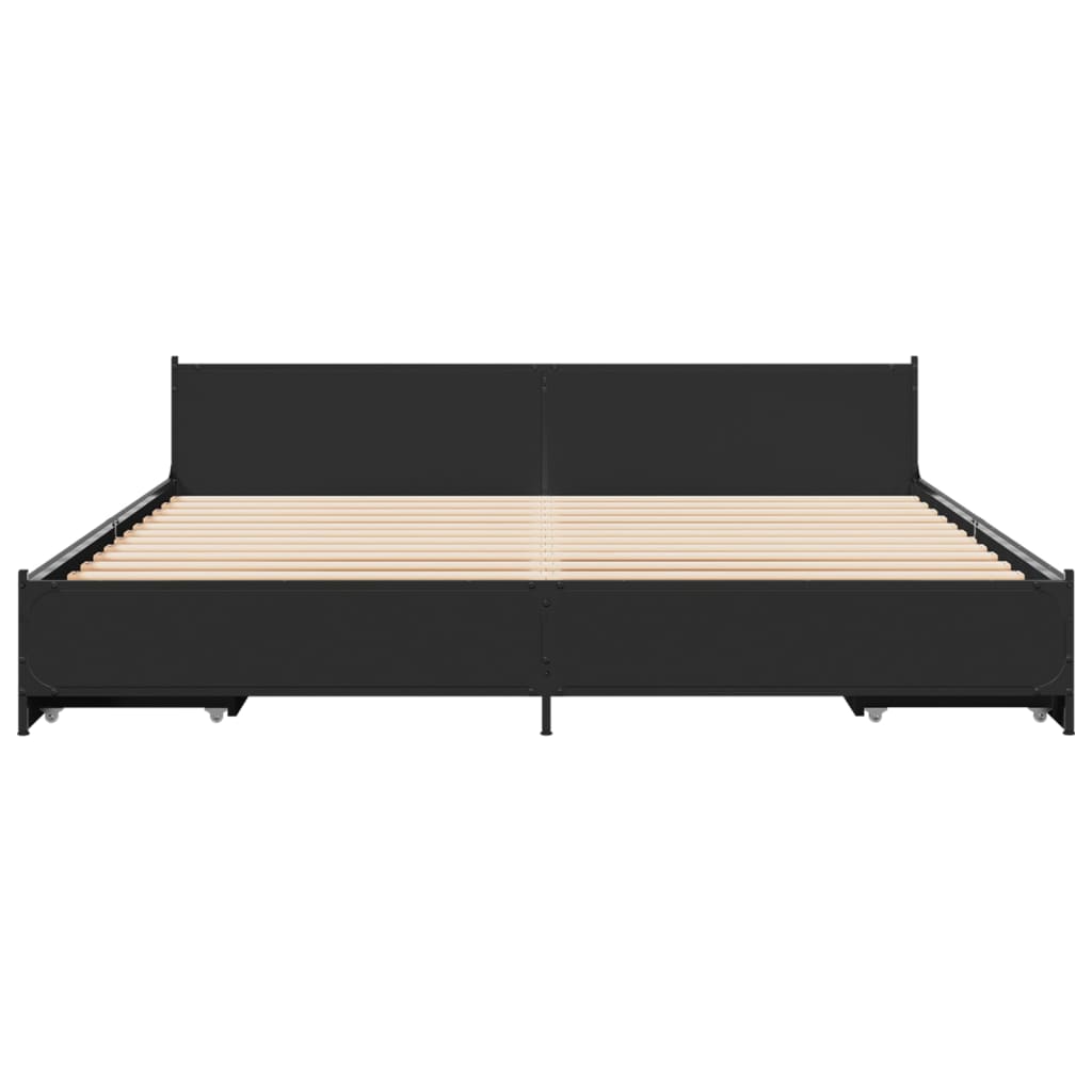 Estrutura de cama c/ gavetas 200x200 cm derivados madeira preto