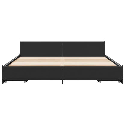 Estrutura de cama c/ gavetas 200x200 cm derivados madeira preto