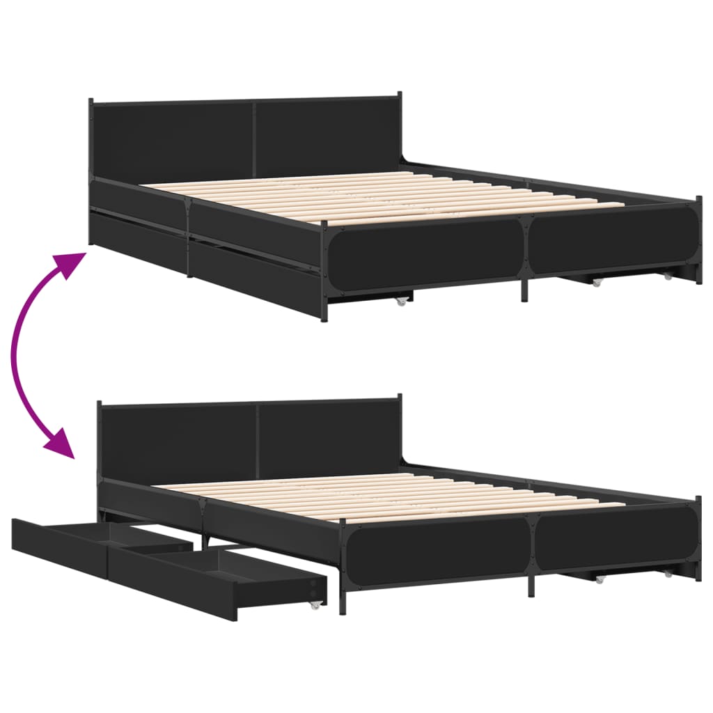 Estrutura de cama c/ gavetas 135x190 cm derivados madeira preto