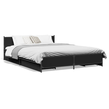 Estrutura de cama c/ gavetas 135x190 cm derivados madeira preto