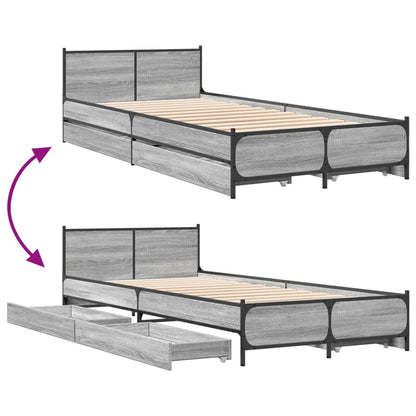 Estrutura de cama c/ gavetas derivados madeira cinza sonoma