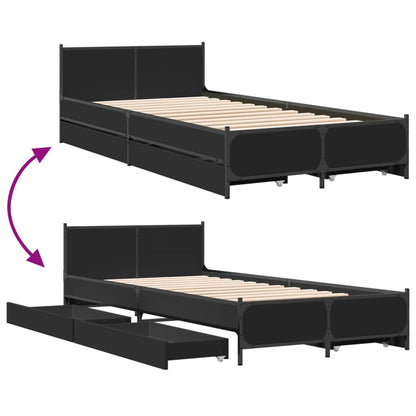 Estrutura cama c/ gavetas 75x190 cm derivados de madeira preto