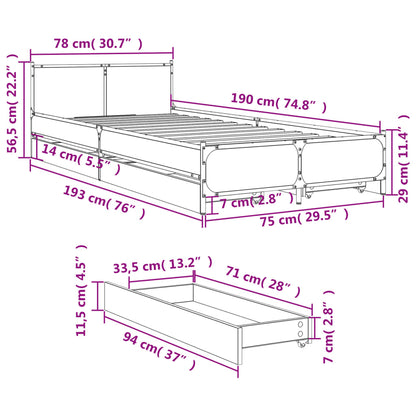 Estrutura cama c/ gavetas 75x190 cm derivados de madeira preto