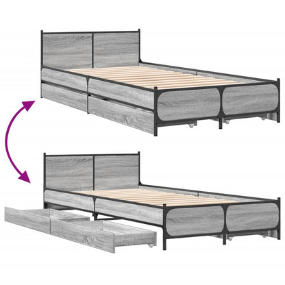 Estrutura de cama c/ gavetas derivados madeira cinza sonoma