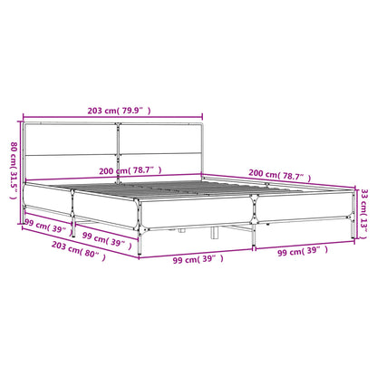 Estrutura de cama 200x200 cm derivados de madeira/metal preto