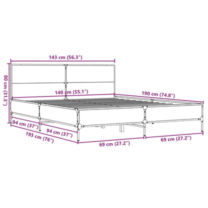 Estrutura de cama 140x190 cm derivados de madeira/metal preto