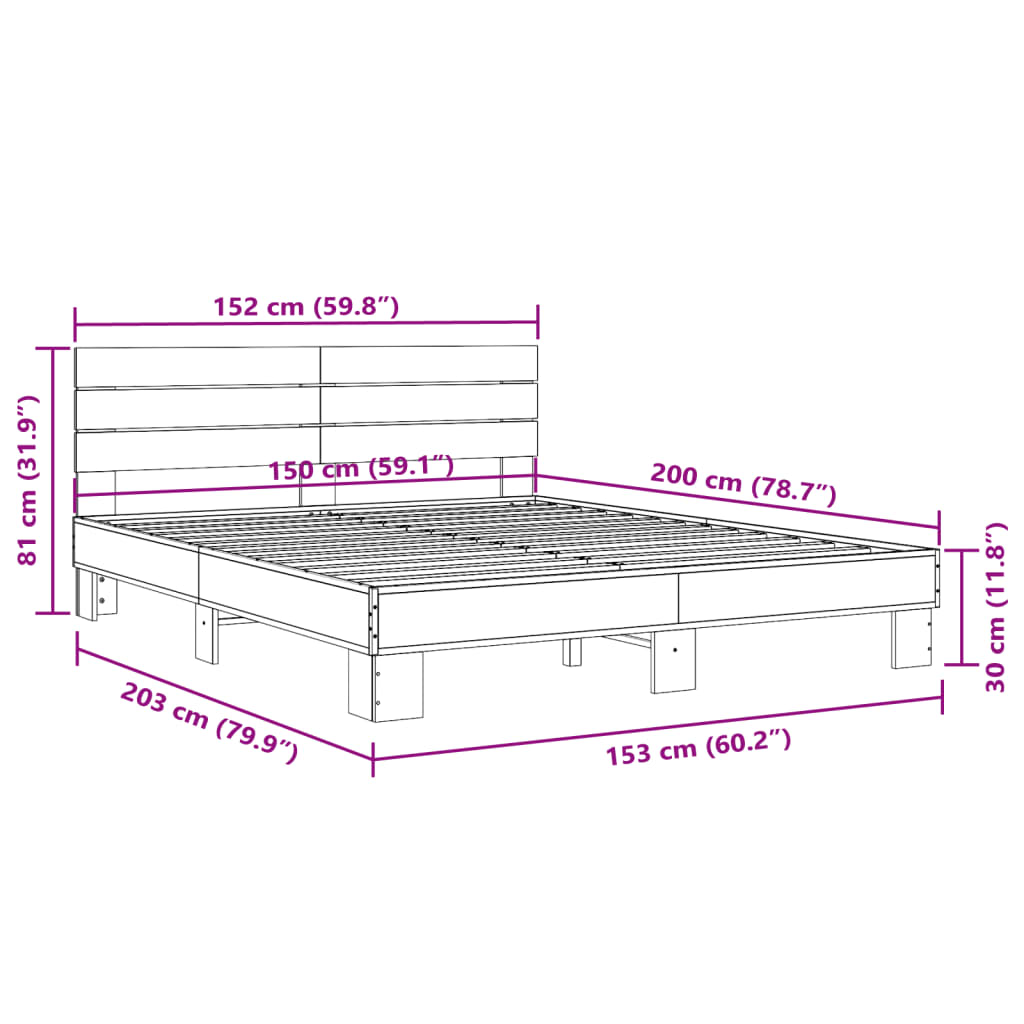 Estrutura de cama 150x200 cm derivados de madeira/metal preto