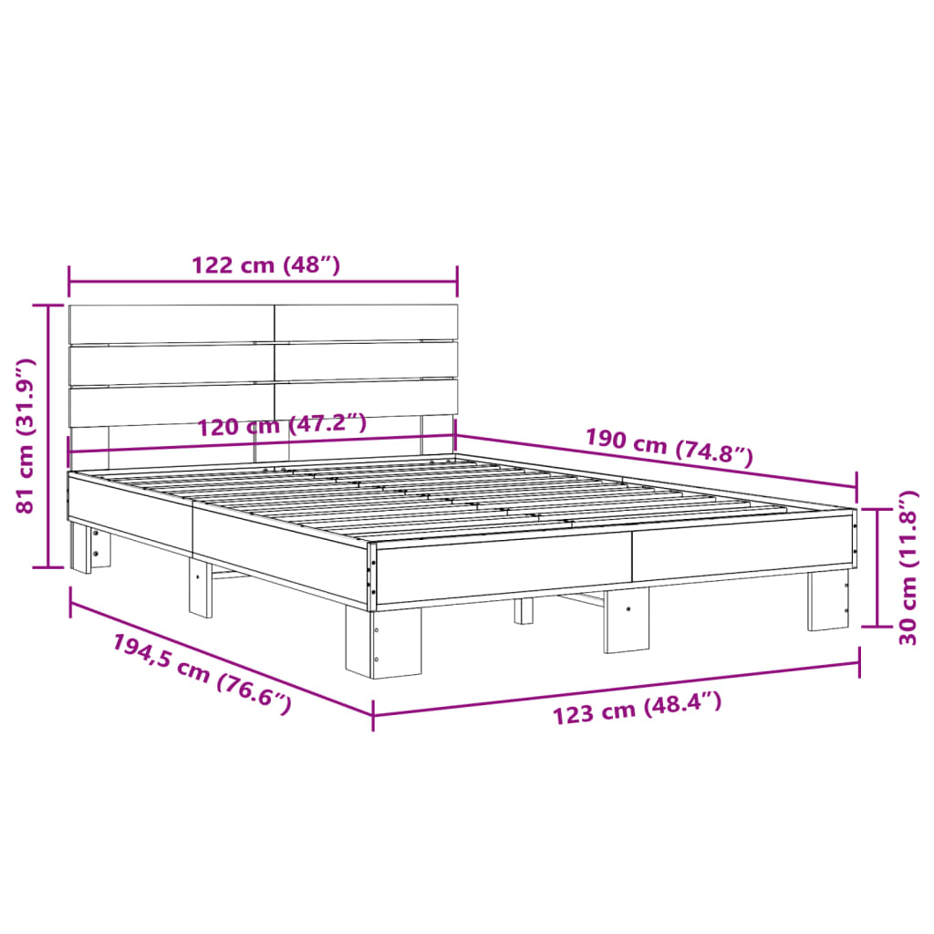 Estrutura de cama 120x190 cm derivados de madeira/metal preto